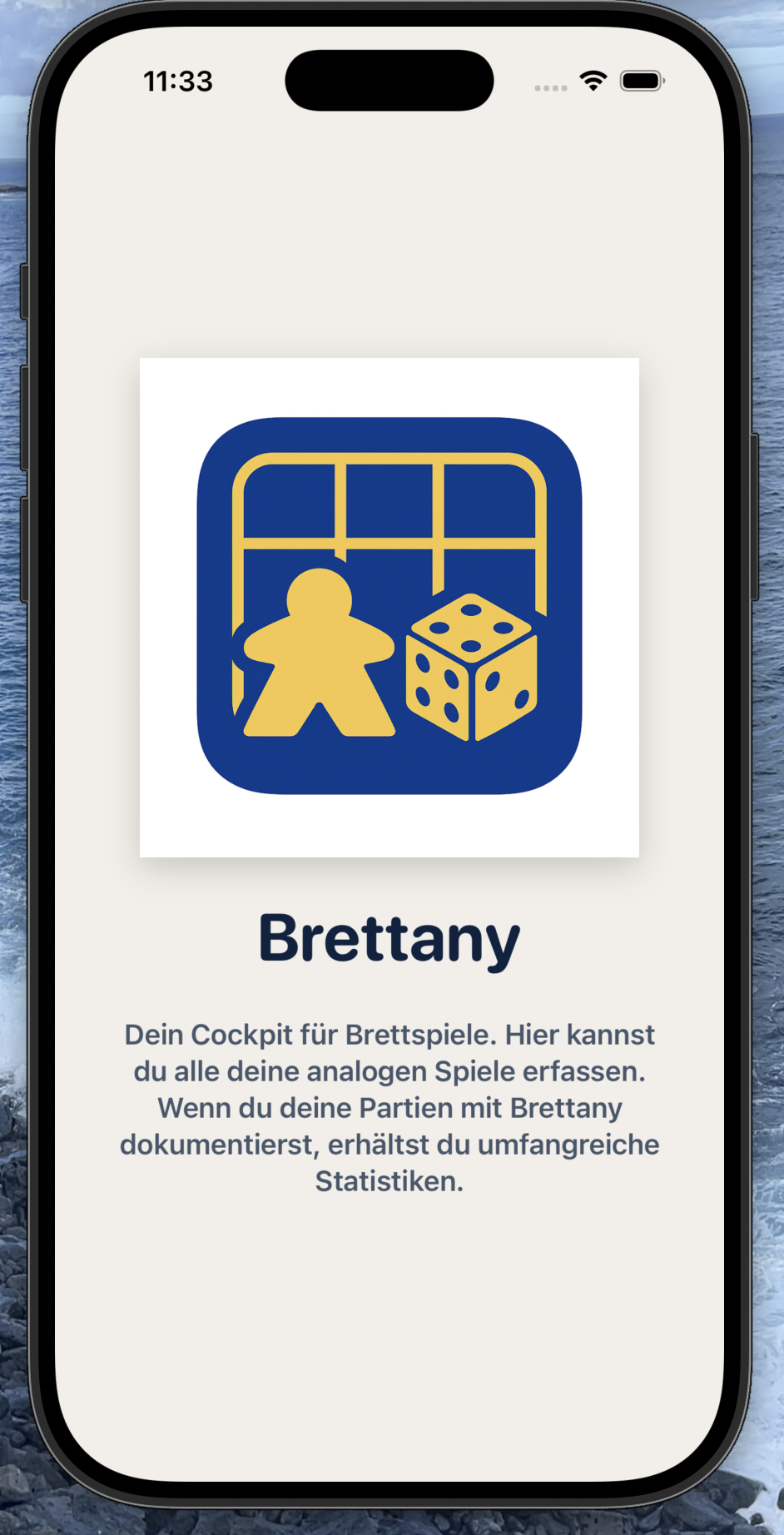 Brettany Startbildschirm mit App-Icon und Untertitel auf einem iPhone